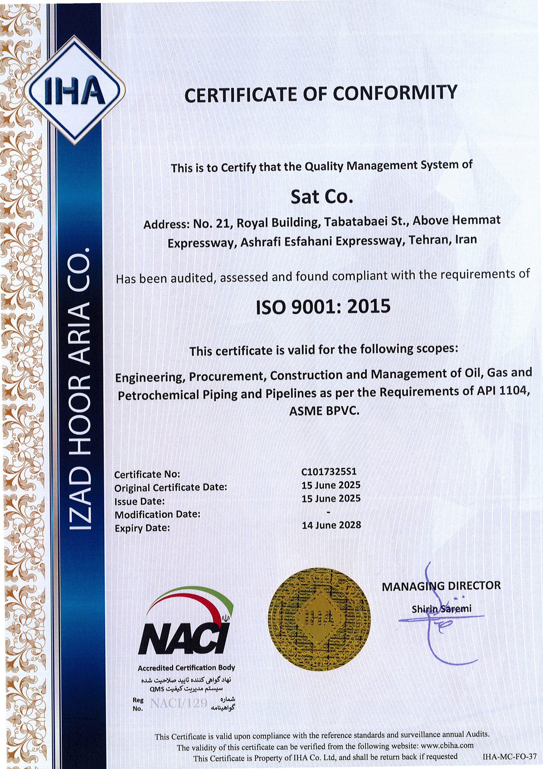 SAT Engineering Company International Certificate - Page 06