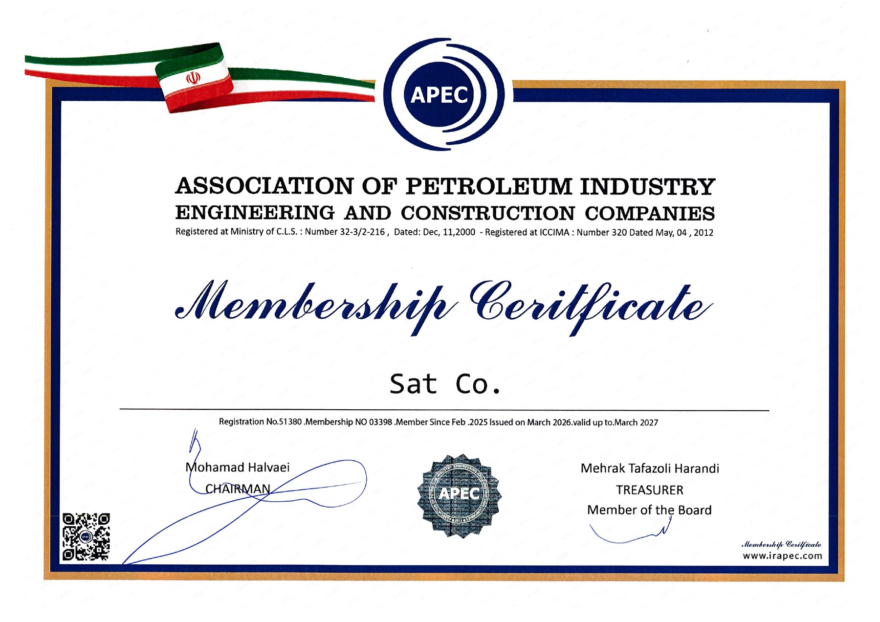 APEC Membership Certificate - Sat Co.
